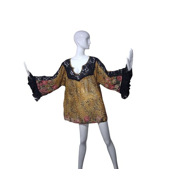 Uncle Frank Leopard Whimsigoth Women's Size XL Lace Oversized Fairycore Boho Top - Picture 6 of 9